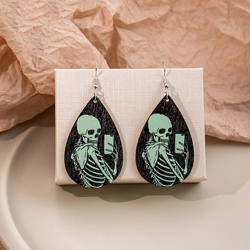 Wholesale Cartoon Halloween Pumpkins Make Weird Ghost Wooden Earrings